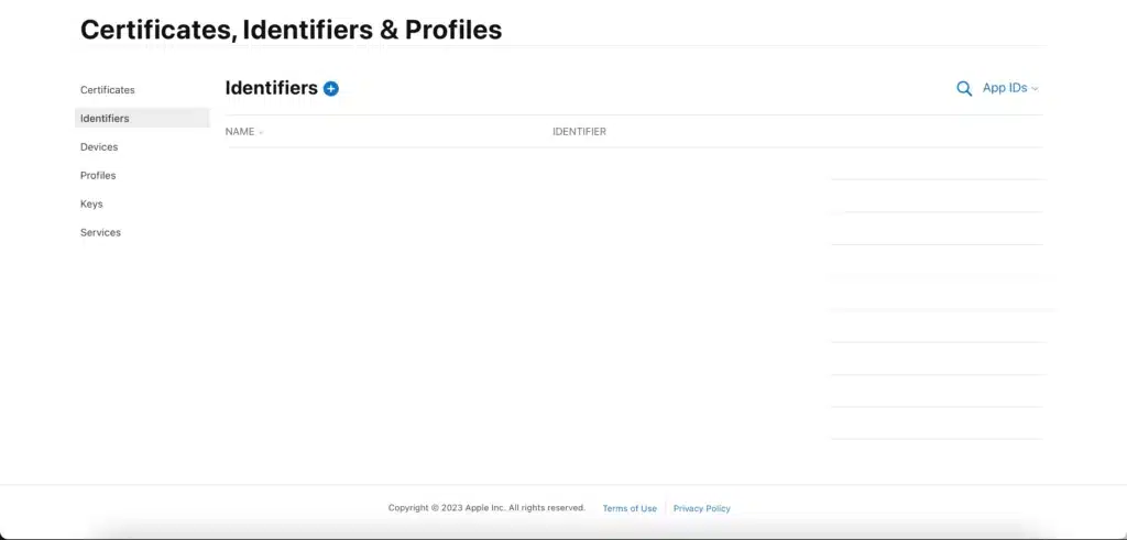 Certificates, Identifiers & Profiles