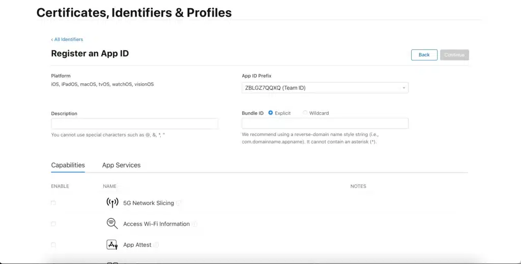 Register an app id